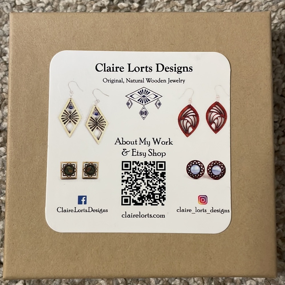 NWT Handcrafted Maplewood and Opal Circle Studs Sterling Silver Posts - Picture 4 of 5